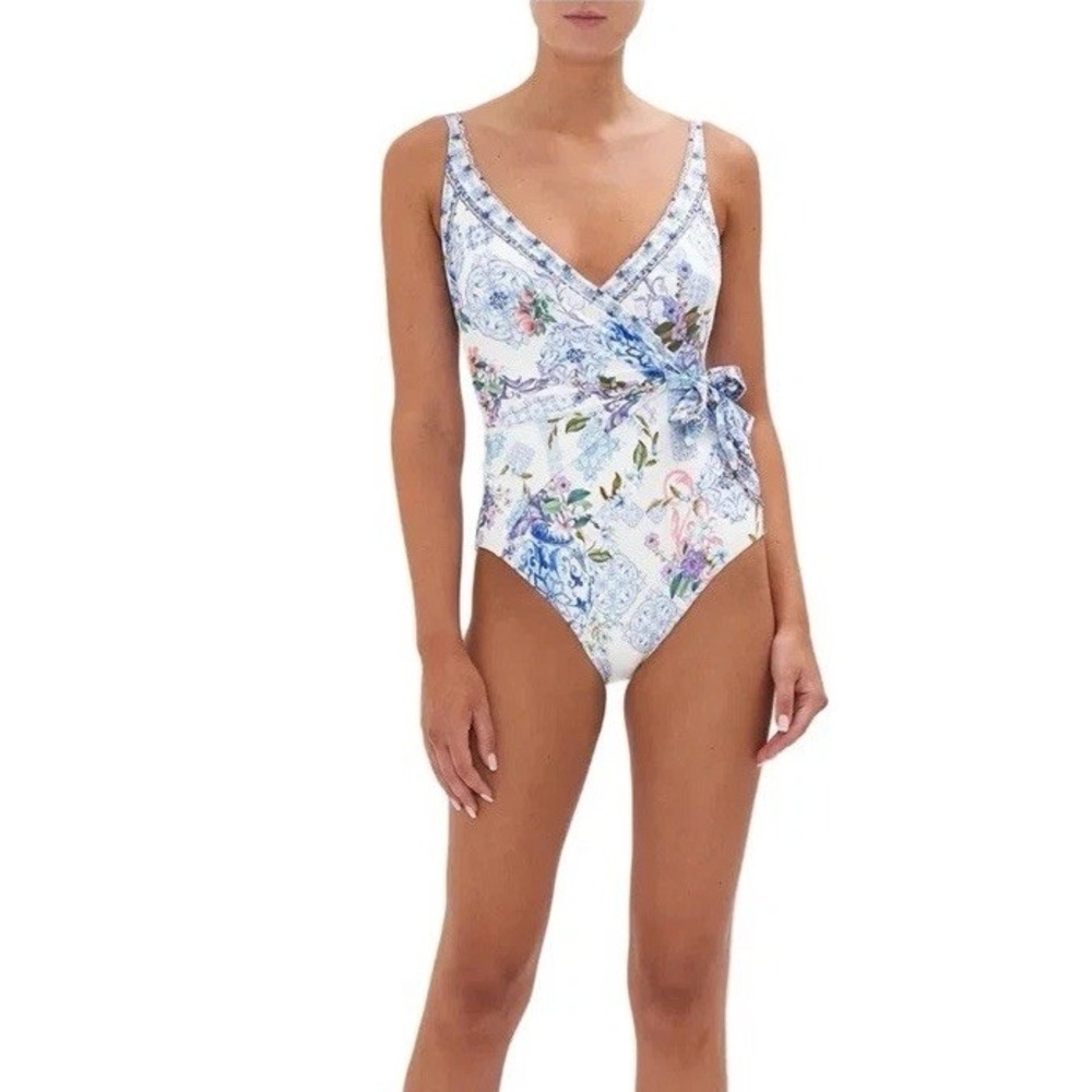Camilla Paint me Positano wrap tie One-Piece Bathing swim Suit Floral  Resort XL